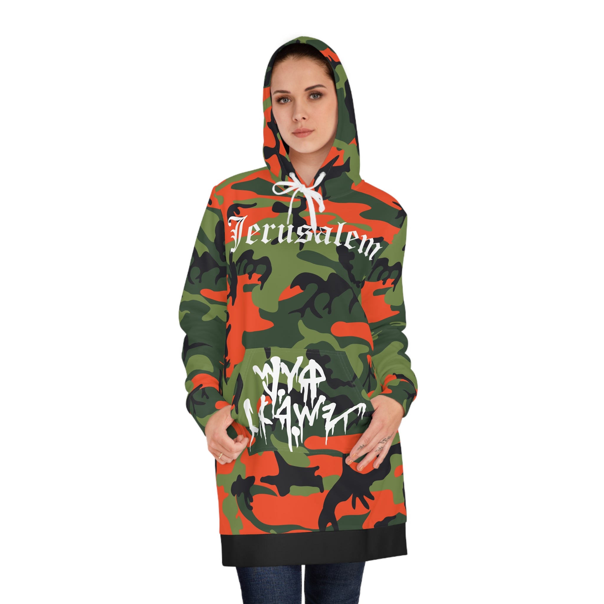JERUSALEM HOODIE DRESS (ORANGE/GREEN CAMO)