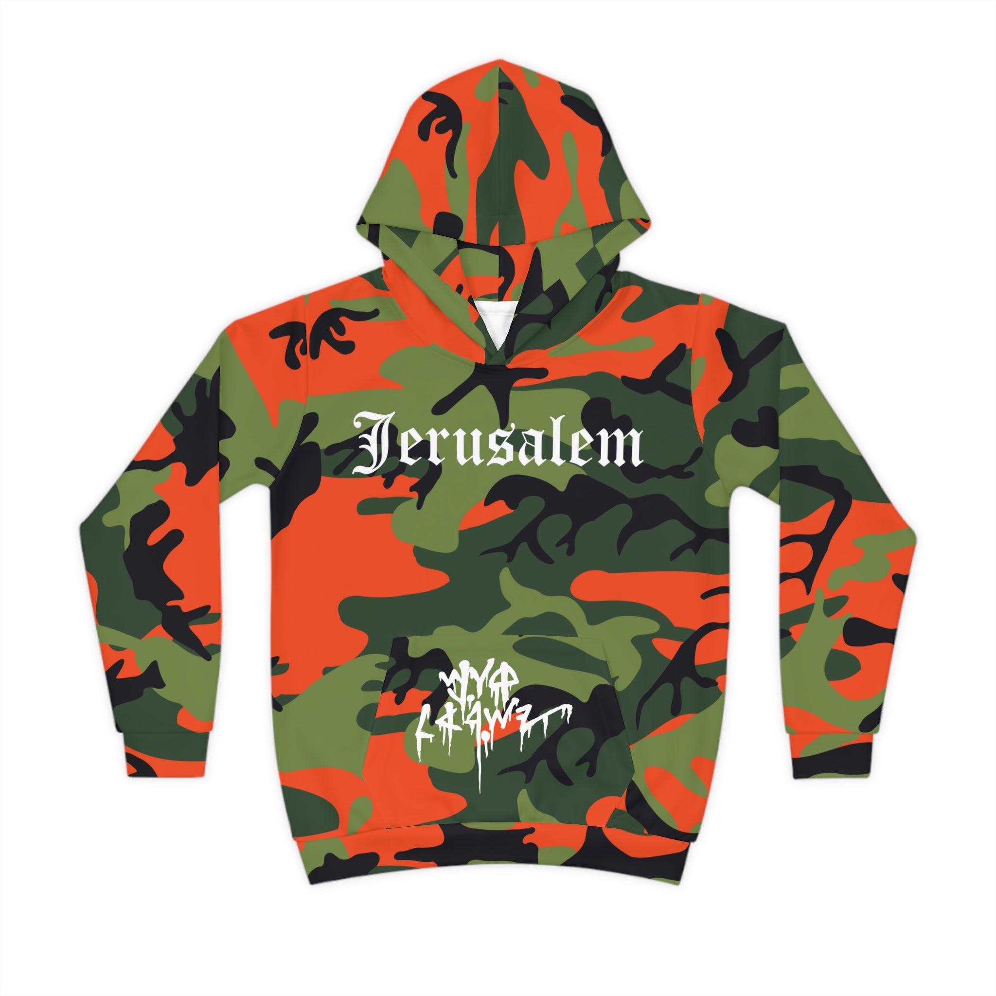 KIDS JERUSALEM HOODIE (ORANGE/GREEN CAMO)