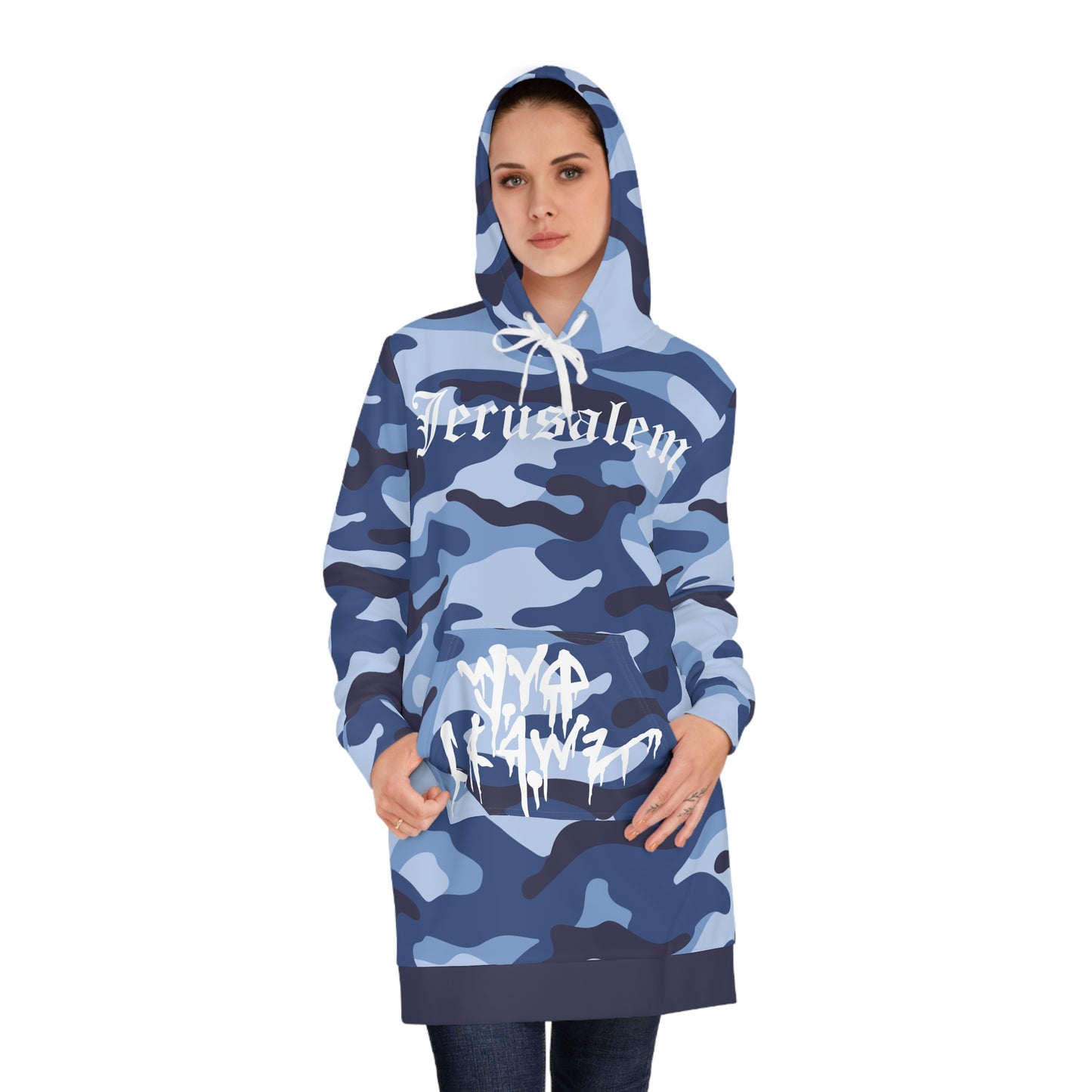 JERUSALEM Women's Hoodie Dress (NAVY CAMO)