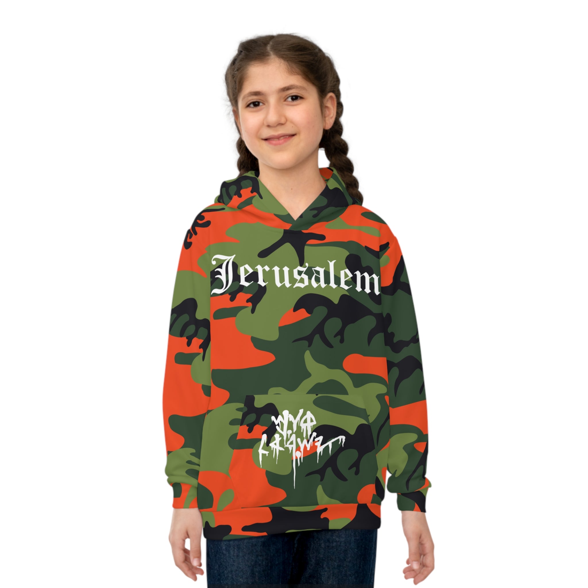 KIDS JERUSALEM HOODIE (ORANGE/GREEN CAMO)